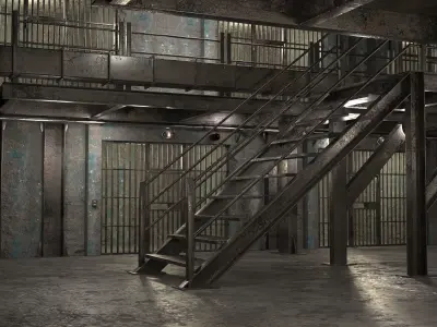 Prision prison cell with stairs leading up to it 3D model