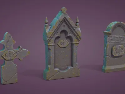 11 Tombstones Low-poly 3D model