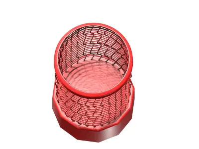 Red metal cagre type open trash can Low-poly 3D model