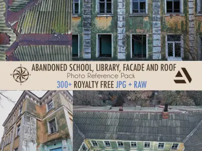 Photo Textures ABANDONED SCHOOL LIBRARY FACADE AND ROOF Texture
