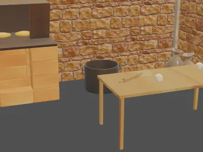 Stylized medieval bakery workshop pbr Low-poly 3D model