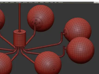 8 Head Brass and Black Chandelier with Radial Design Low-poly 3D model