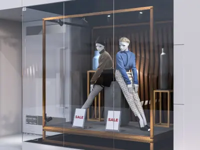 Shop front with female mannequin 001 3D model