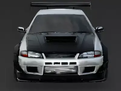 Widebody Silver JDM Drift Coupe 3D Model Low-poly 3D model