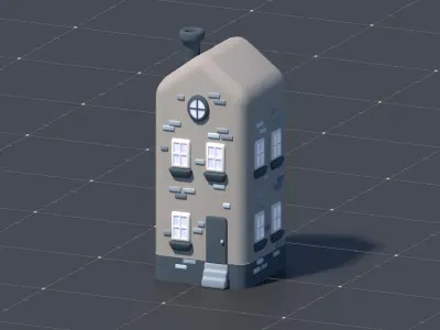 3D Asset - Low-Poly Stylized City Buildings Set Low-poly 3D model