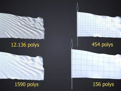 FLAG ANIMATED 3 SPEED OF WIND Low-poly 3D model