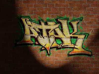 Brick Wall Worn and Cracked with Graffiti PBR Texture Texture