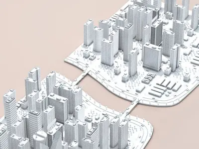 City on river 3D model