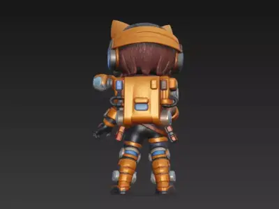 Chibi Tech Mechanic Catgirl - Stylized Game-Ready Character Low-poly 3D model
