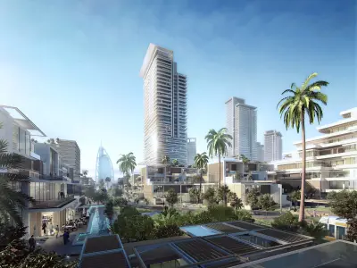Luxury Coastal Cityscape with Highrise Towers and Beachfront 3D model
