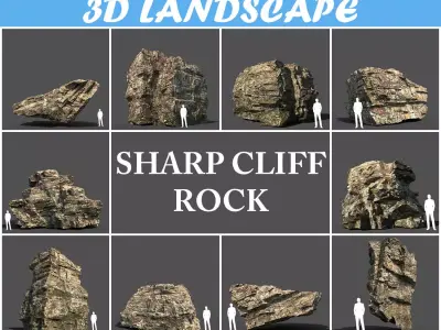Low poly Rock Cliff Pack 191223 Low-poly 3D model