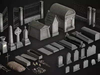 Cemetery  PBR pack Low-poly 3D model