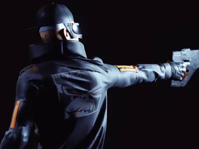 Futuristic cyberpunk assassin character 3D model