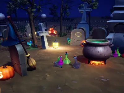 Cartoon Graveyard Props Low-poly 3D model