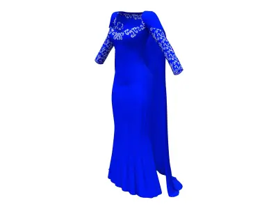 Royal Blue Long Evening  Dress With Cape Low-poly 3D model