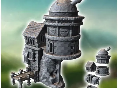 Medieval observatory with dome and wooden pontoon 33 - Medieval  3D print model