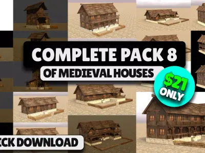 High-Quality Low Poly Medieval House Pack for 3D Creators Low-poly 3D model