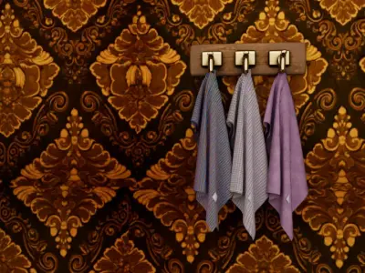 Elegant Kitchen Towels on Vintage Damask Wall Free low-poly 3D model