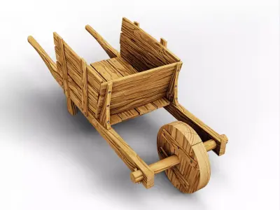 Wheelbarrow from Wood Low-poly 3D model