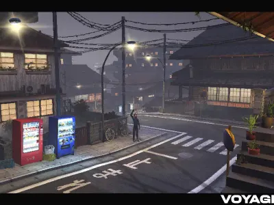 Retro Style Japanese Rural Town Low-poly 3D model