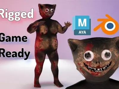 bloody cat - Scary character game ready   Low-poly 3D model