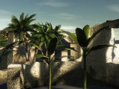 Ruins and trees in woods Low-poly 3D model