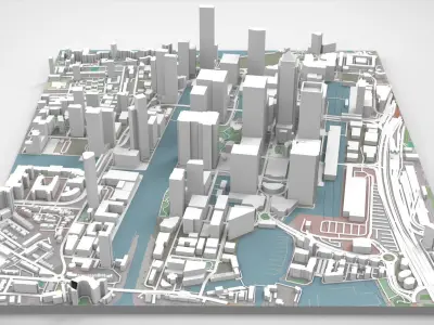 Cityscape  London business district Canary Wharf  England 3D model