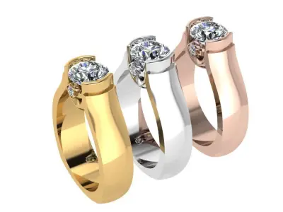 Ring086 gold engagement ring with diamond 3D print model