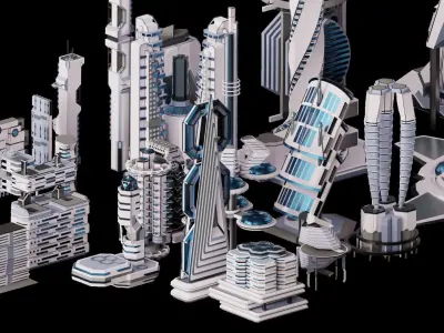 35 Futuristic Buildings VOL 9 Low-poly 3D model