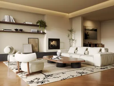 Modern living room 3D model 3D model