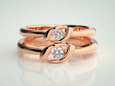 Thin Light wt Solitaire Couple Band Ring 3dm stl render detail 3D print model