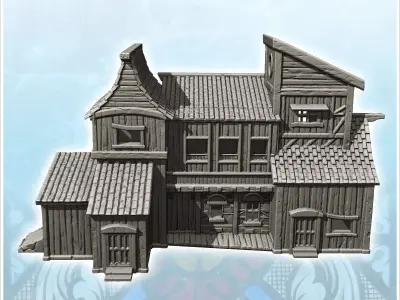 Large wooden bakery with annex and large sign 4 - Medieval Gothi 3D print model
