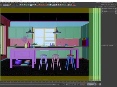 Octane Cinema 4D Scene files - French Country Kitchen Interior 3D model