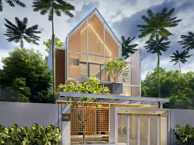 3D Model of Japandi Minimalist Modern 2 Story House Architecture 3D model