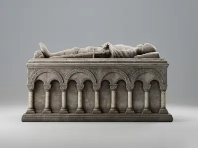 Romanesque Stone Sarcophagus Low-poly 3D model