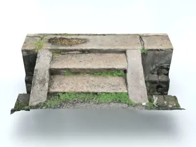 Stairs old stone staircase with grass growing Low-poly 3D model