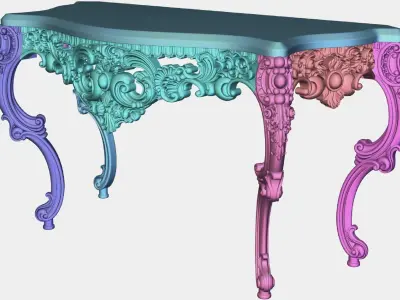 Carved console 4 leg table for CNC 03  3D model