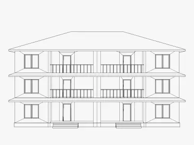 Realistic Indian Three-Story Apartment Building Low-poly 3D model