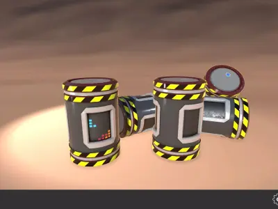 Sci-Fi Barrel Set Low-poly 3D model