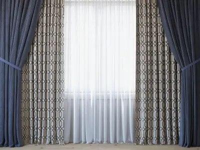 Curtains with tulle set 3 in 1  3D model