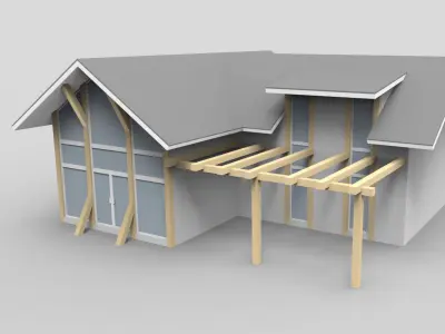 House with wooden structure 3D model
