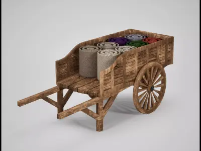 Medieval Merchant Cart with Fabrics  Game Ready 3D Asset Low-poly 3D model