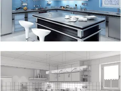 kitchen with two different views 3D model