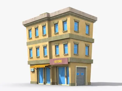 35 Cartoon Building collection Low poly 3D Model Pack