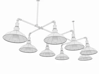 Chandelier industrial pendant light with five lamps 3D model
