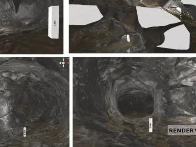 Cave low-poly game ready metal sculpture with two legs Low-poly 3D model