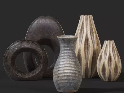 Vases Set group of Low-poly 3D model