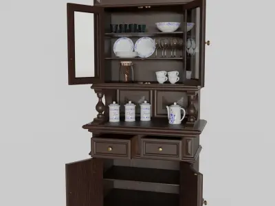 Sideboard cabinet with glass doors 3D model