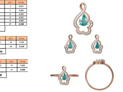Light wt Ring Earrings Pendant set stl jcd 1-render details  3D print model 3