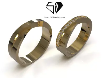 Wedding Ring Set Modern Twist CAD ring model cr0227 3D print model